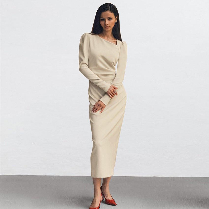 Damen Elegantes Langarm-Maxikleid im minimalistischen Design Drune