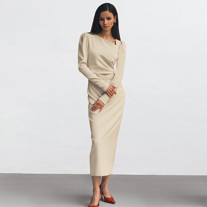 Damen Elegantes Langarm-Maxikleid im minimalistischen Design Drune