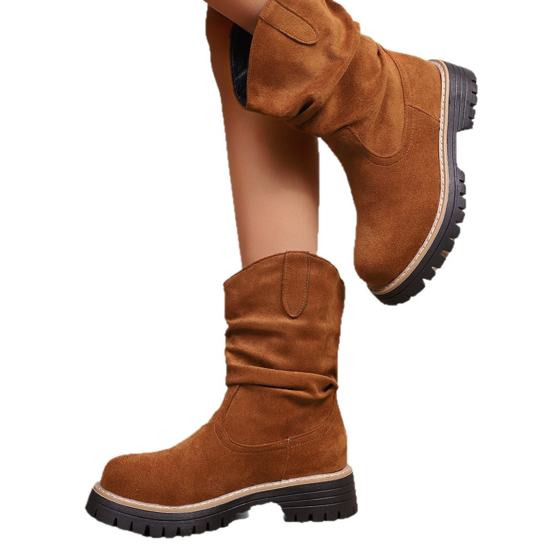 Damen weiche Wildleder-Stiefel mit lässigem Faltenlook und robuster Profilsohle Drune