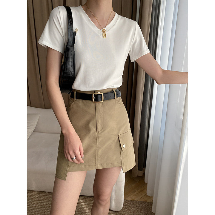 Damen Utility-Rock mit praktischen Taschen und hohem Bund Drune