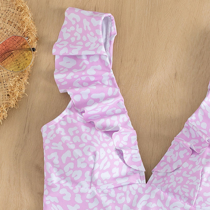 Damen Triangel-Bikini mit modischem Leopardenmuster und Rüschendetails Drune