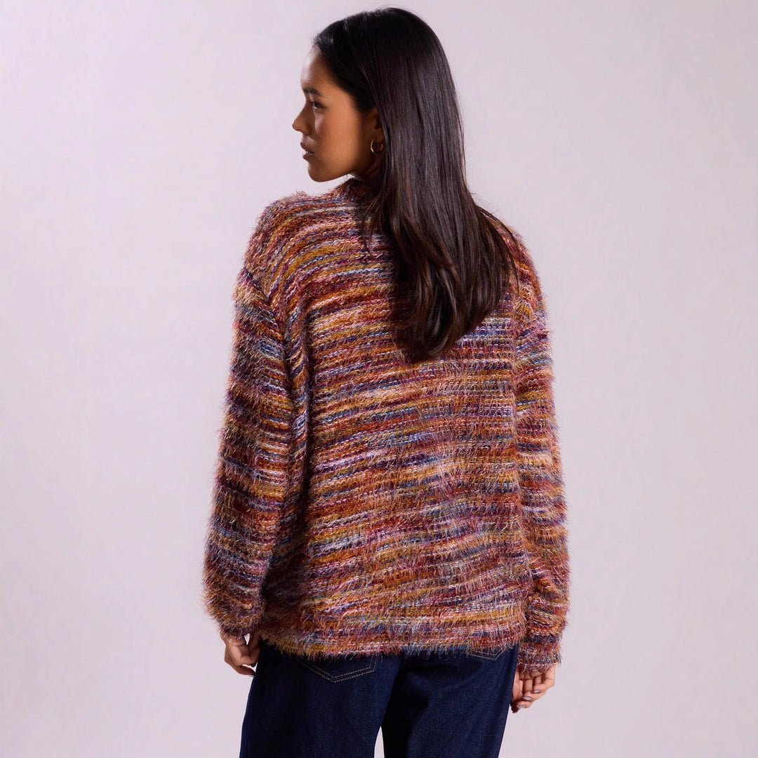 Damen lässiger Cardigan aus Flauschigem Strukturgewebe Drune