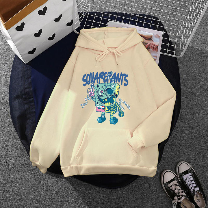 Damen nan weicher Oversize-Kapuzenpullover mit kawaii Pilzfrosch-Print, Kängurutasche und gerippten Bündchen Drune