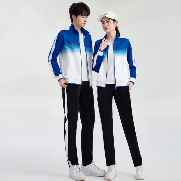Unisex Atmungsaktives Trainingsset mit Farbverlauf-Jacke und Kontraststreifen Drune