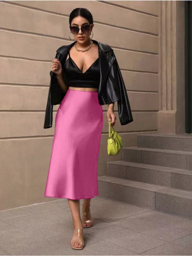Damen Satin Rock mit schwingendem Saum und elegantem Schnitt Drune