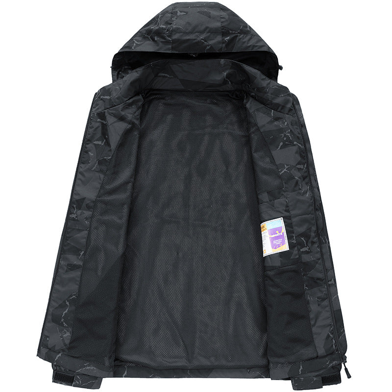 Herren wind- und wasserdichter Camo Regenblouson mit verschweißten Nähten und Mesh-Innenfutter Drune