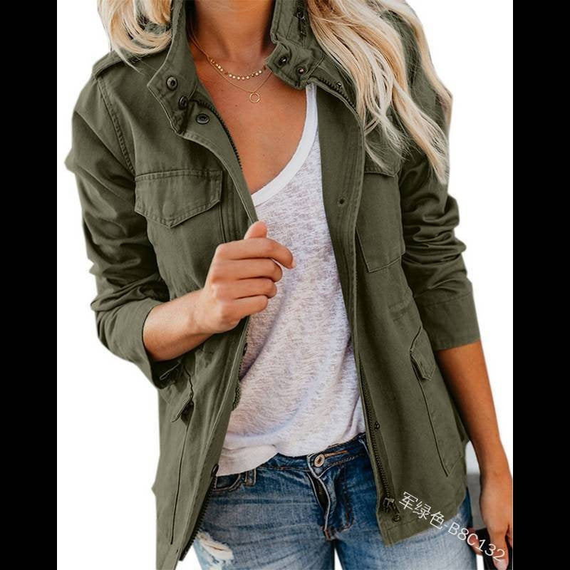 Damen Utility-Fieldjacke mit Stehkragen, aufgesetzten Taschen und Taillenzug Drune