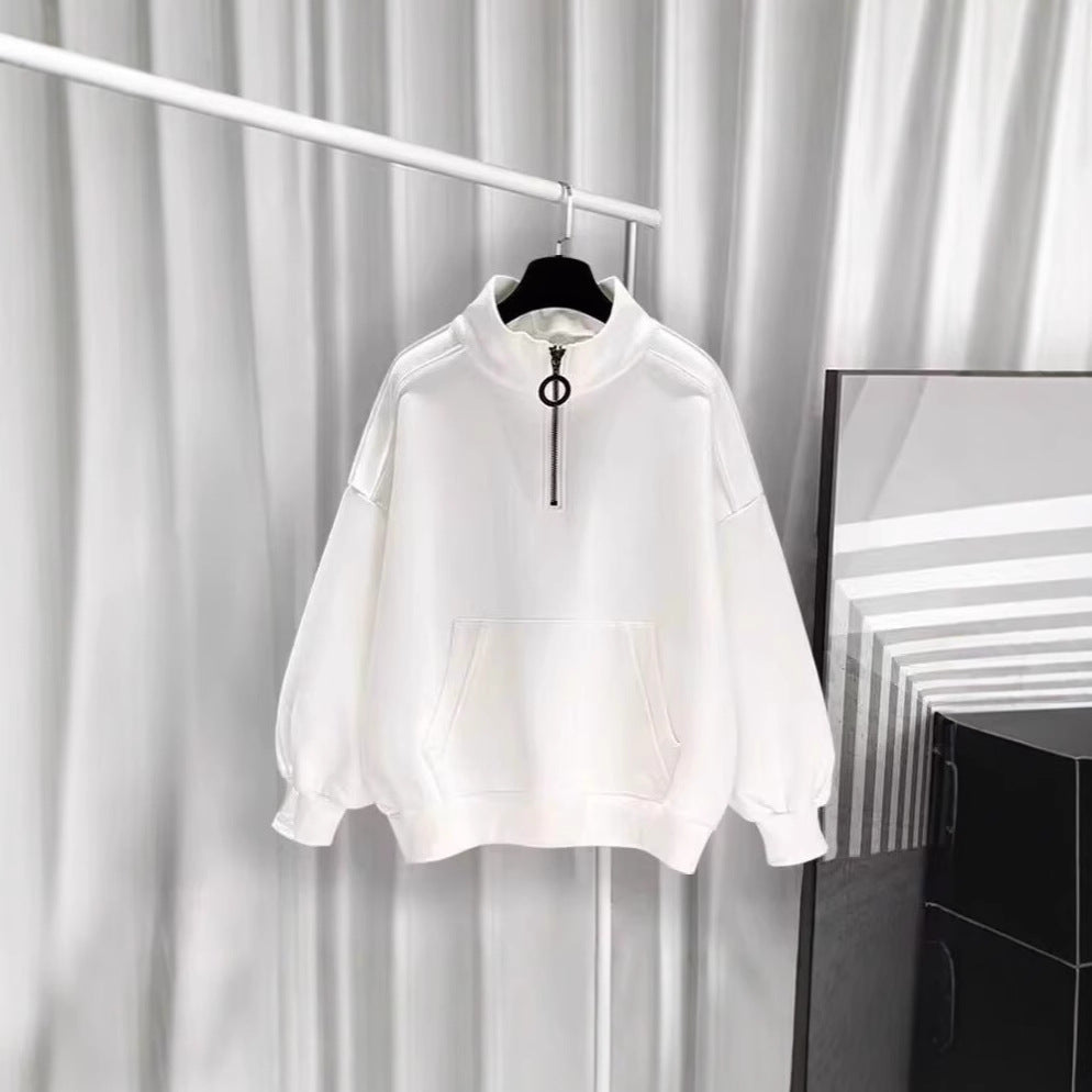 Damen Sportlicher Hochkragen Pullover mit Reißverschluss Drune