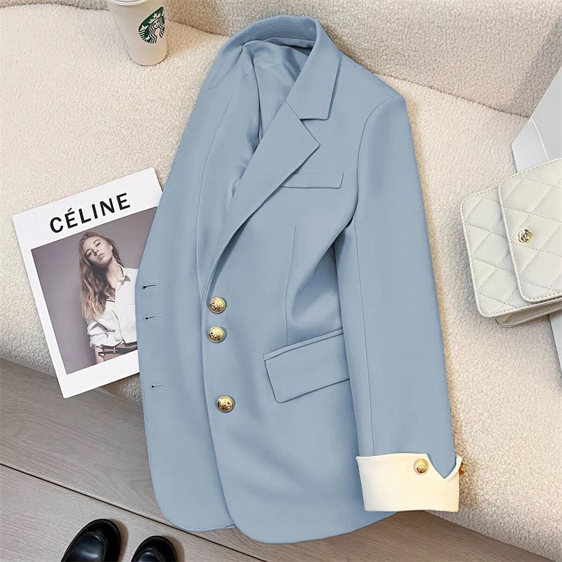 Damen Eleganter Blazer mit Goldknopfdetails Drune
