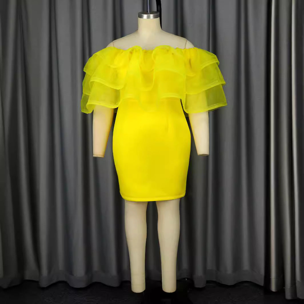 Damen Off-Shoulder-Kleid mit voluminösem Tüllvolant Drune