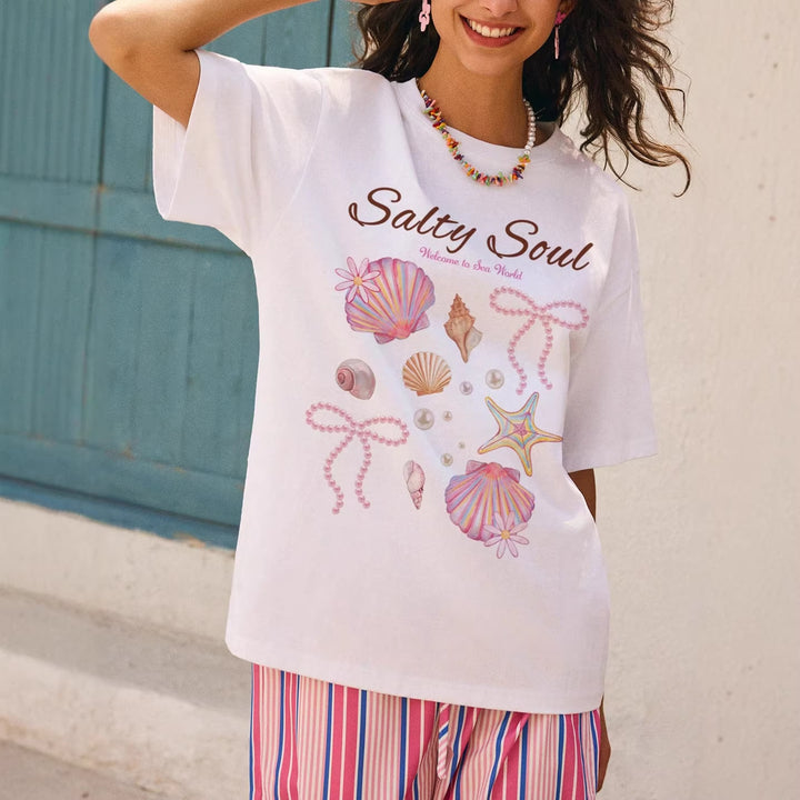 Damen Grafik T-Shirt mit maritimem Muschelmotiv und legerem Schnitt Drune