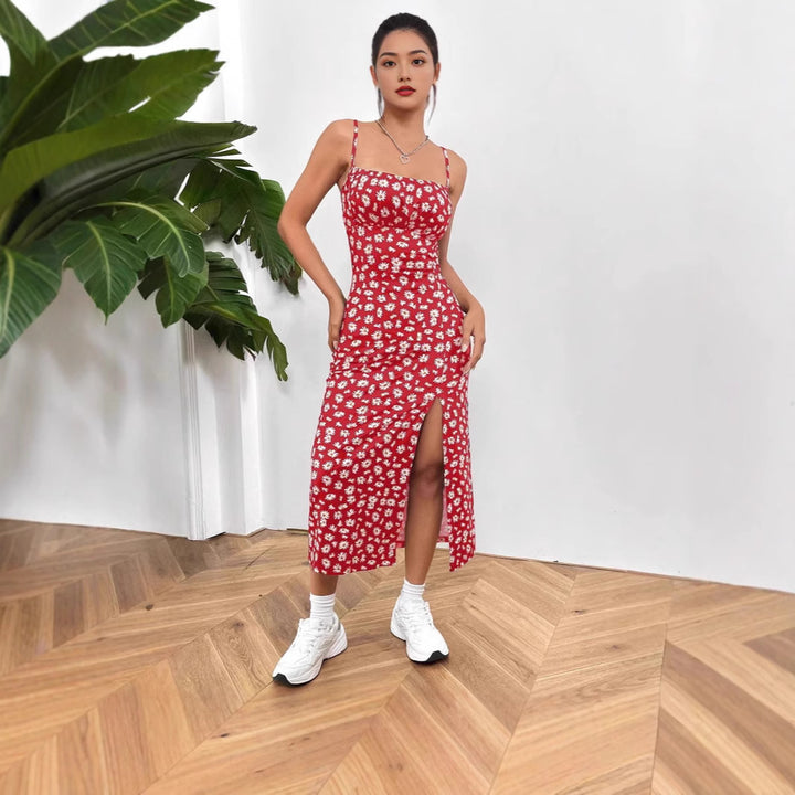 Damen figurbetontes Midikleid mit Raffung und Schlitz Drune