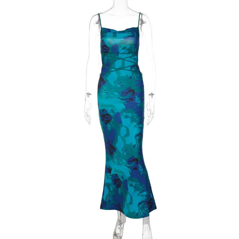 Damen Elegantes Maxikleid mit Spaghetti-Trägern und fließendem Schnitt Drune