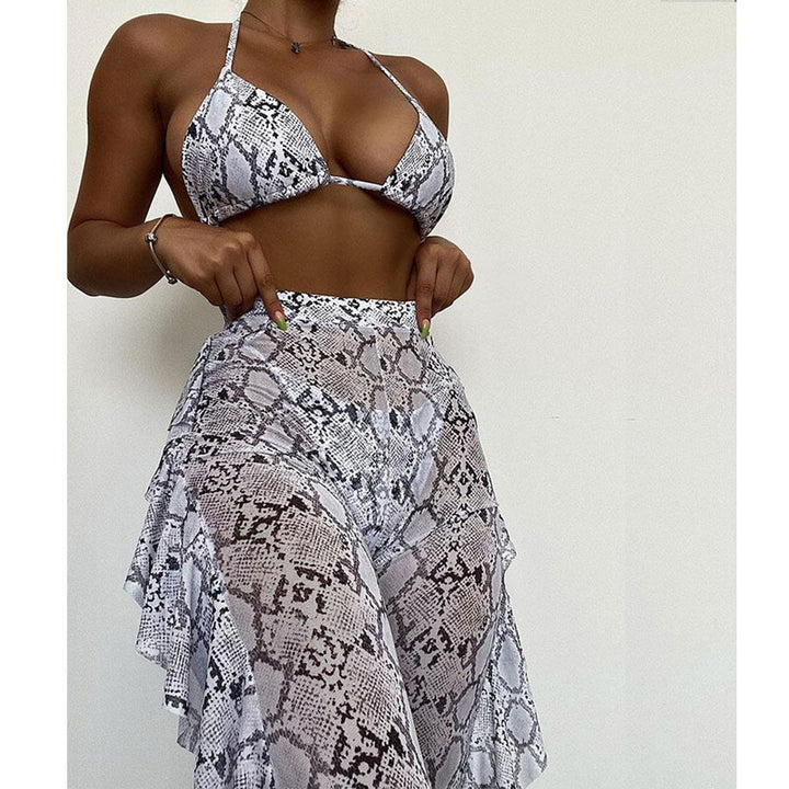 Damen Triangel-Bikini mit schicker Schlangeffekt-Wickelhose Drune