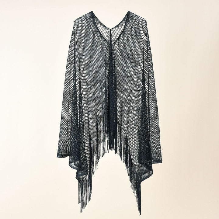 Damen Feinstrick-Mesh-Stola mit Metallic-Glanz und langen Fransen Drune