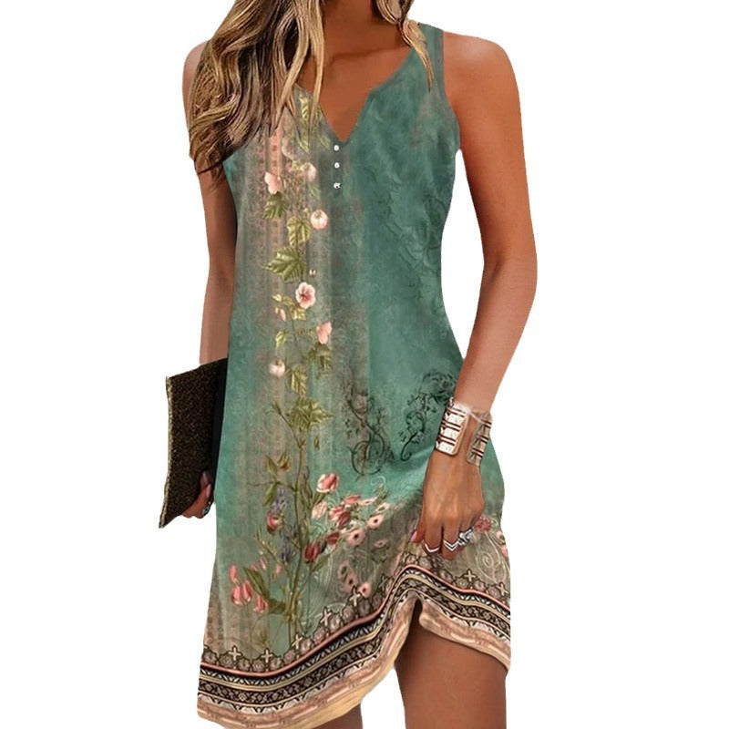 Damen elegantes Sommerkleid mit tiefem V-Ausschnitt und reizvollem Muster Drune