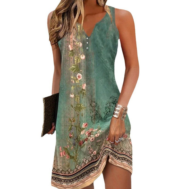Damen elegantes Sommerkleid mit tiefem V-Ausschnitt und reizvollem Muster Drune