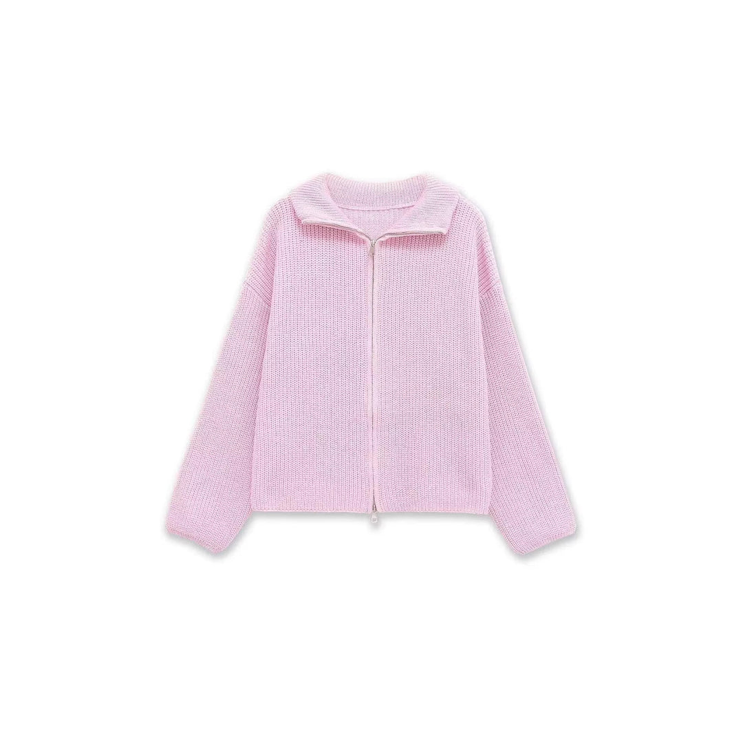 Damen gestreifte Strickjacke mit bequemer Kapuze und Reißverschluss Drune