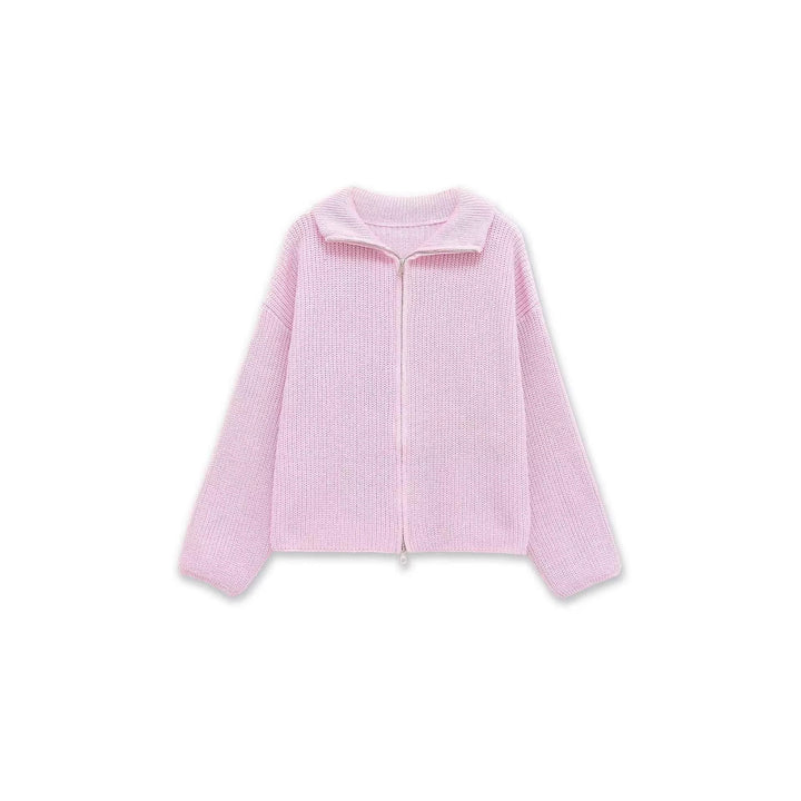 Damen gestreifte Strickjacke mit bequemer Kapuze und Reißverschluss Drune