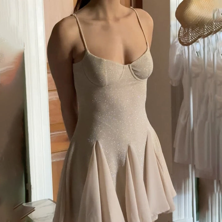 Damen Skaterkleid mit elegantem Bustier-Oberteil und Rüschen Drune