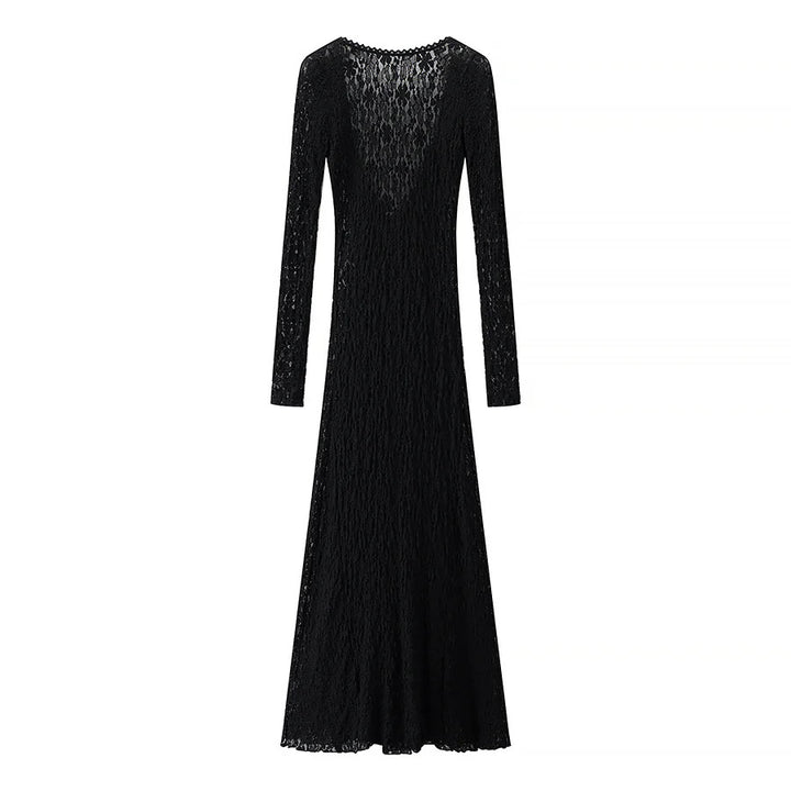 Damen nan figurbetontes Maxikleid aus floraler Spitze mit langer Ärmel und elegantem Rückenausschnitt Drune