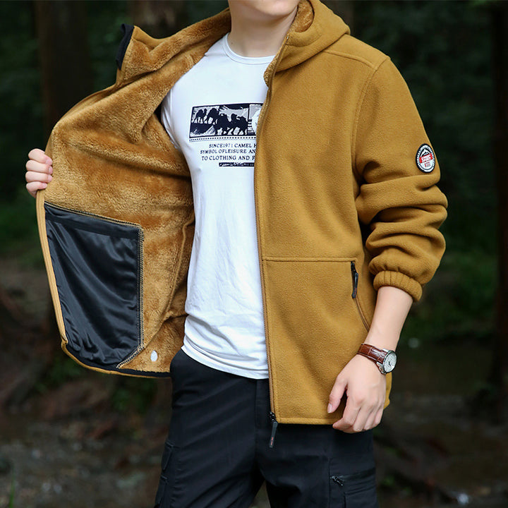 Herren Kapuzen-Fleecejacke mit durchgehendem Reißverschluss und Reißverschlusstaschen Drune