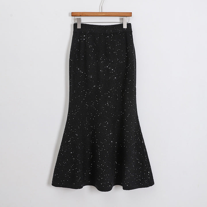 Damen nan figurbetonter gestrickter Midirock mit Glitzerfaser und Trompetensaum Drune