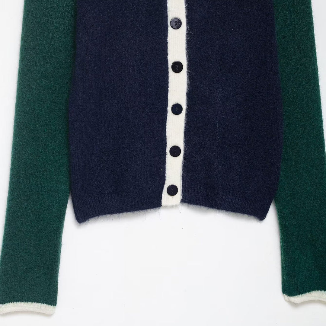 Damen elegante Strickjacke mit kontrastierenden Ärmeln Drune