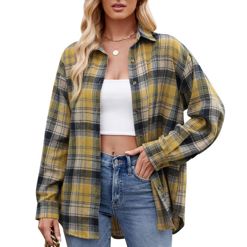 Damen Karierte Oversized Hemdbluse Drune