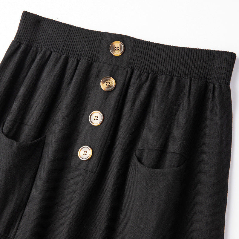 Damen Midirock aus Wollmix mit A‑Linie, elastischem Rippbund, Zierriegel‑Knopfleiste und aufgesetzten Taschen Drune