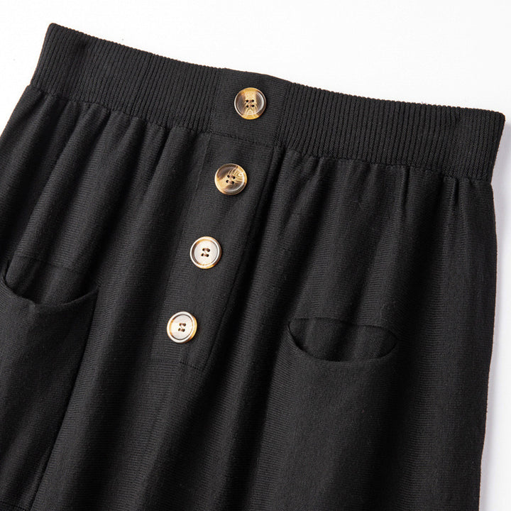 Damen Midirock aus Wollmix mit A‑Linie, elastischem Rippbund, Zierriegel‑Knopfleiste und aufgesetzten Taschen Drune