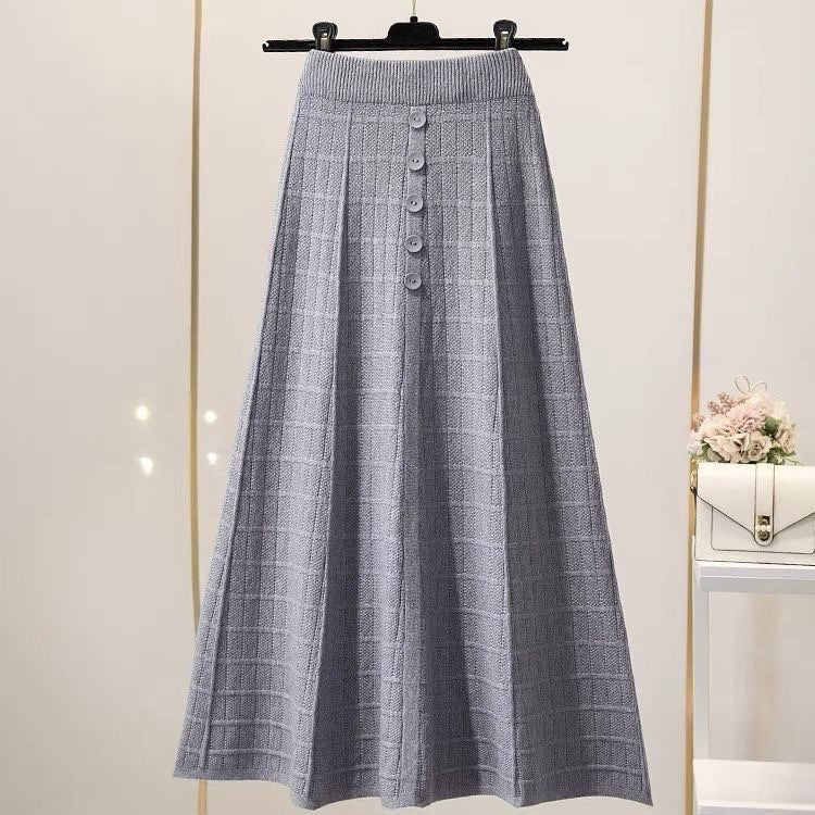 Damen Langer Plissee-Rock mit Knopfdetails Drune