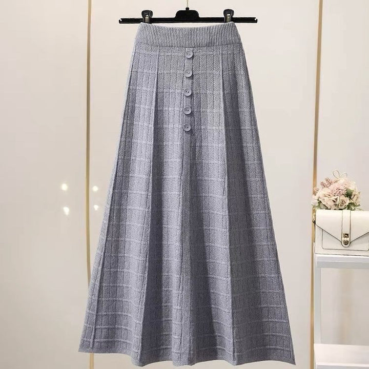 Damen Langer Plissee-Rock mit Knopfdetails Drune