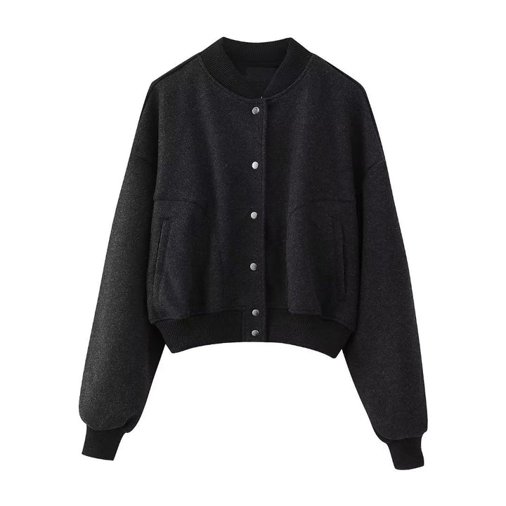 Damen nan kastiges Cropped Blouson aus Sweat mit Raglanärmeln, verdeckter Druckknopfleiste und breitem Rippbund Drune