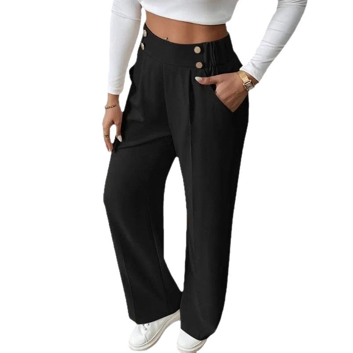 Damen Klassische weite Hose mit Knopfleiste und Taschen Drune