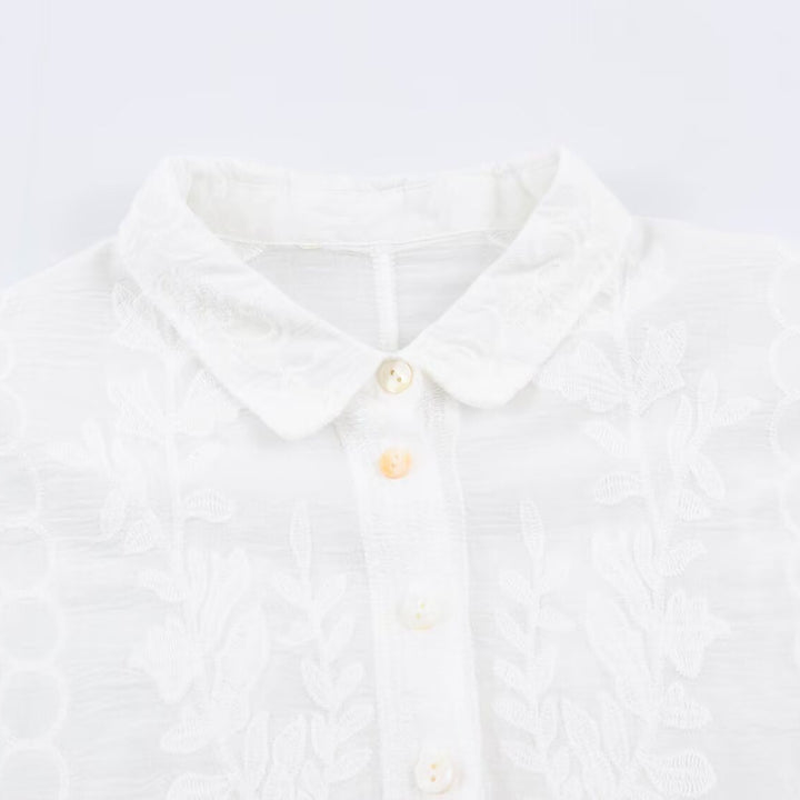 Damen Bestickte Baumwollbluse mit Lochstickerei und dreiviertelärmeln Drune