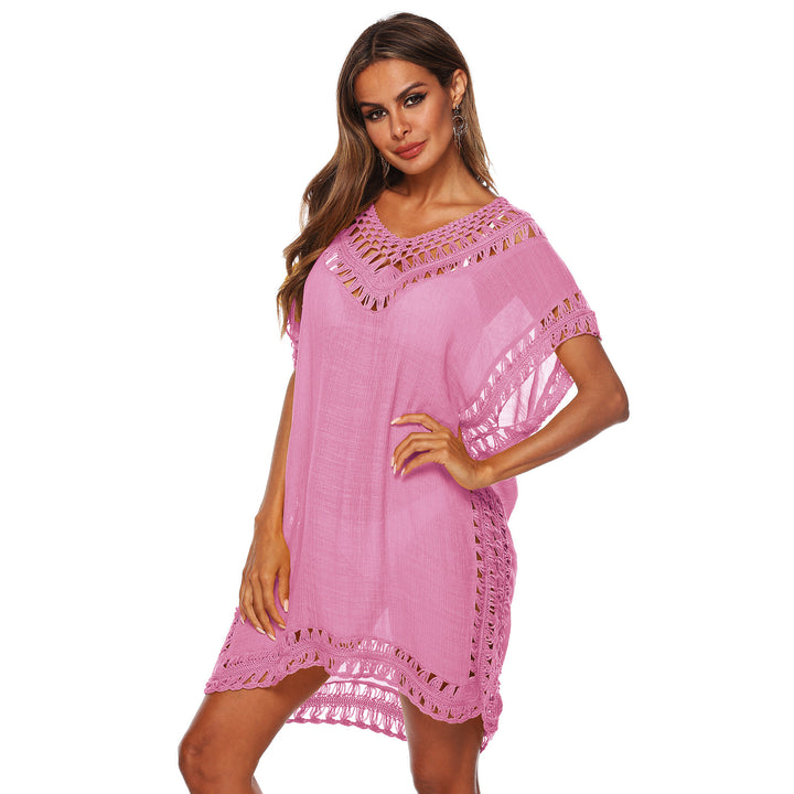 Damen Häkel-Strandüberwurf mit elegantem V-Ausschnitt und fransigen Details Drune