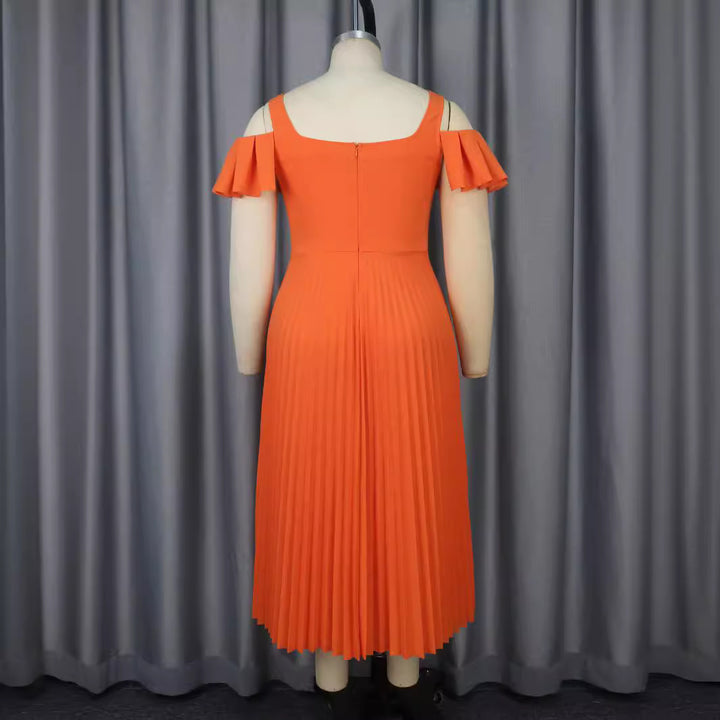 Damen plissiertes Kleid mit schulterfreien Rüschen Drune