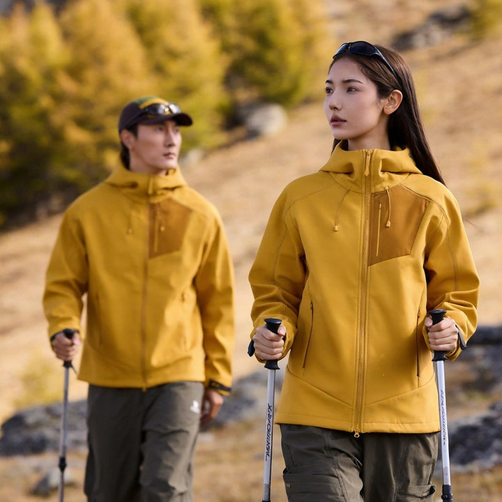 Unisex Softshell Outdoorjacke mit Kapuze, winddicht und elastisch Drune