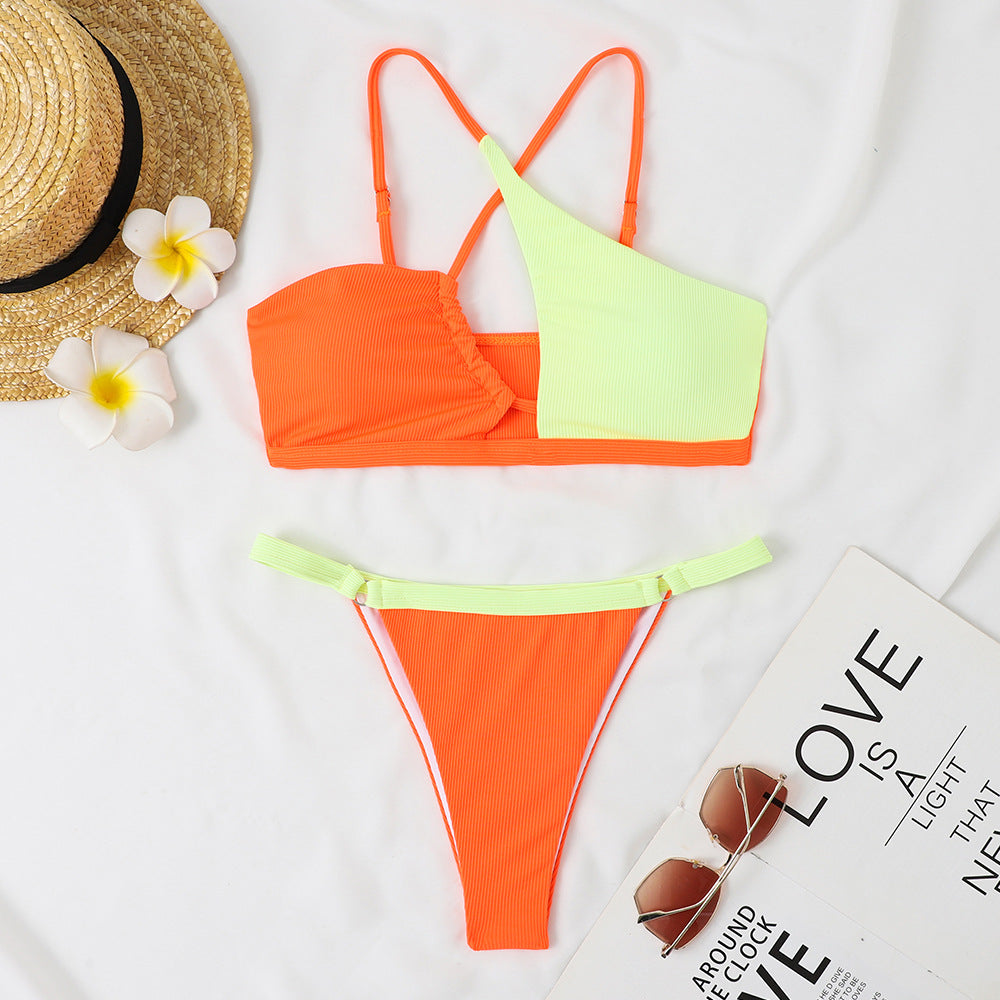 Damen Bikini-Set mit asymmetrischem Oberteil und hohem Beinausschnitt Drune