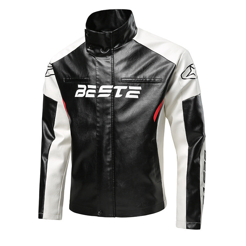 Herren Modische Kunstlederjacke mit Kontrastärmel Drune