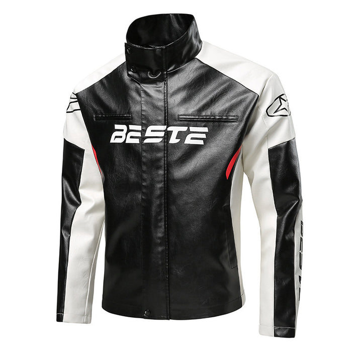 Herren Modische Kunstlederjacke mit Kontrastärmel Drune
