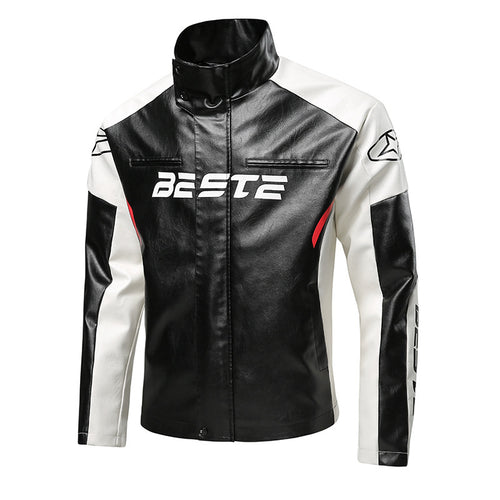 Herren Modische Kunstlederjacke mit Kontrastärmel Drune