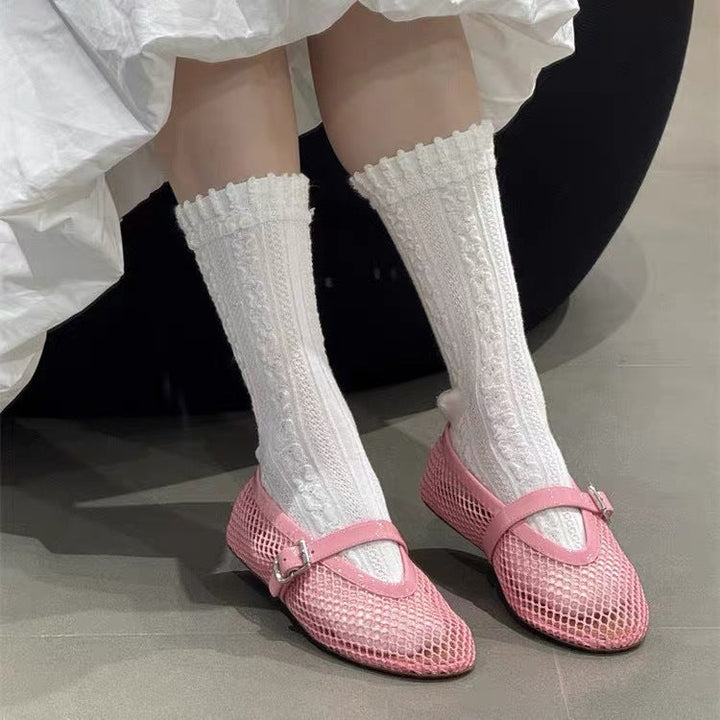 Damen Netz-Ballerinas mit elegantem Riemen und bequemer Sohle Drune