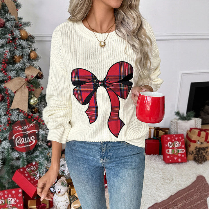 Damen Gemusterter Pullover mit Schleifen-Design Drune