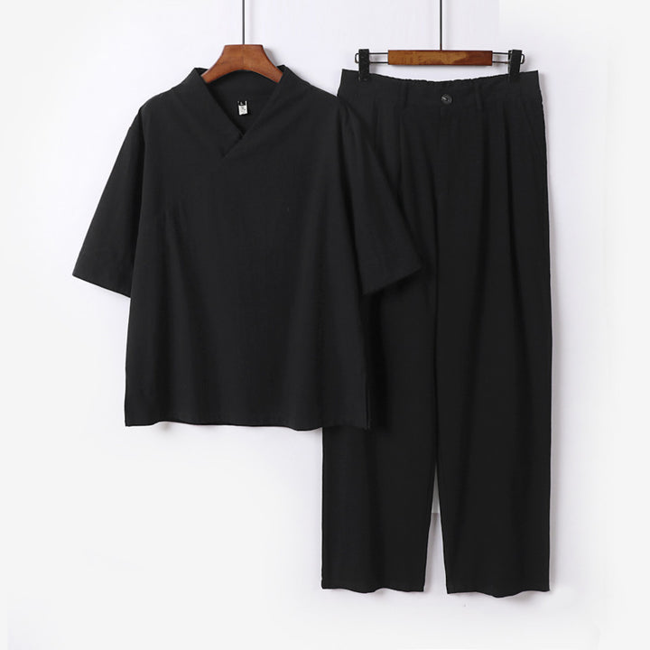 Unisex Locker sitzendes Lounge-Set im Kimono-Stil mit halblangem Arm und elastischer Bundhose Drune