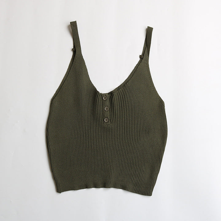 Damen ärmelloses Rippstricktop mit Knopfleiste und dezentem Design Drune