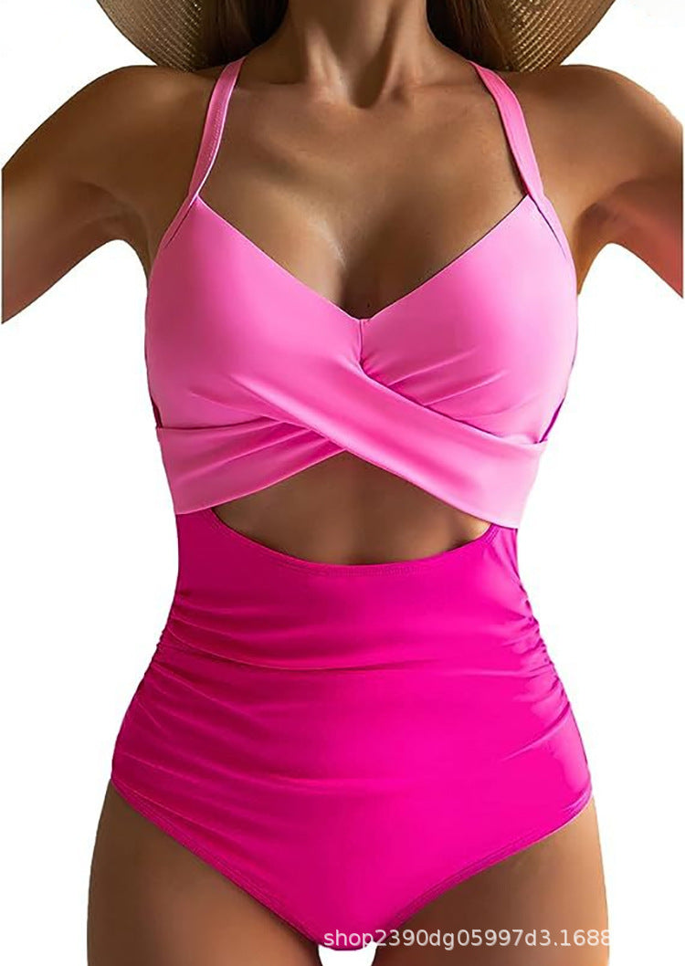 Damen Einteiler Badeanzug mit stylischem Wickeldesign und raffinierten Kreuzträgern Drune