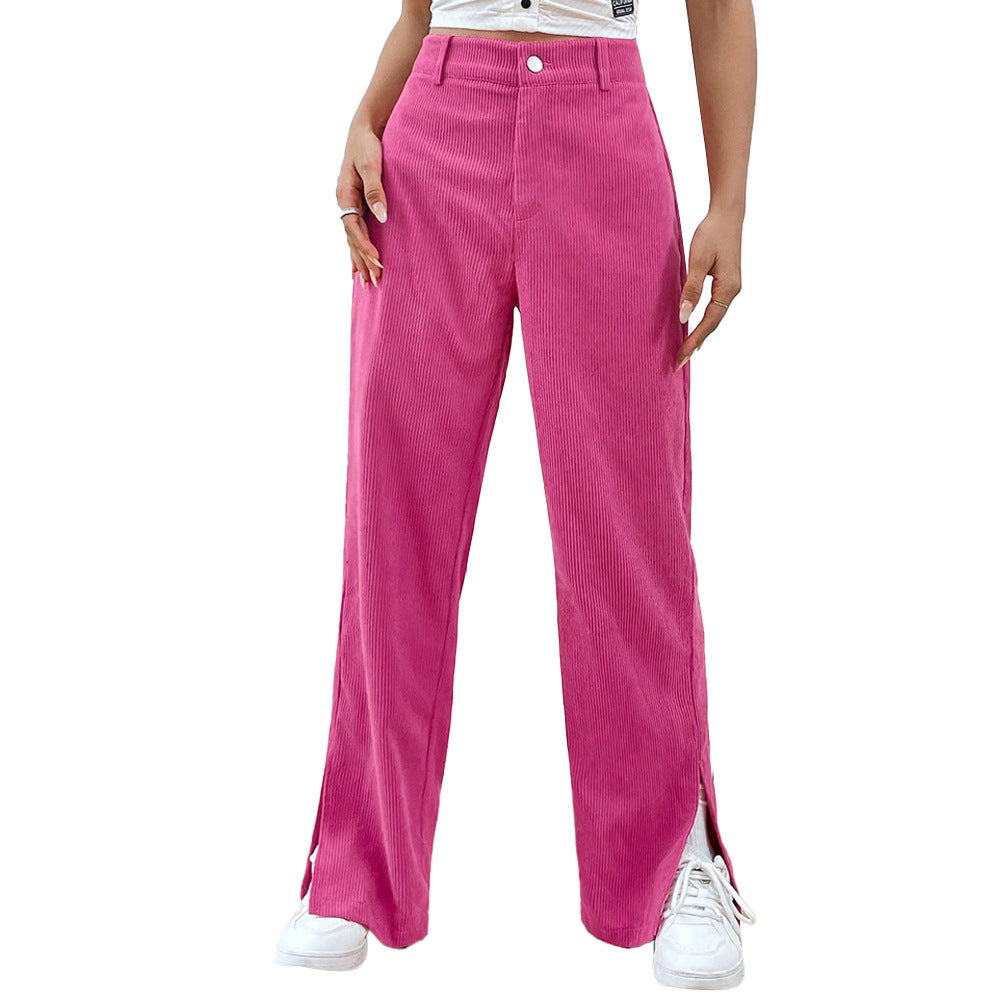 Damen Weit geschnittene Cordhose mit seitlichen Schlitzen Drune