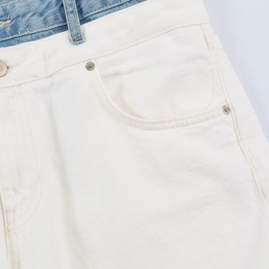 Damen Weite High‑Waist‑Jeans mit Kontrastbund und Fünf‑Taschen‑Design Drune